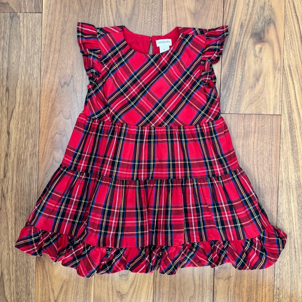 Crewcuts Girls' Tartan Ruffle Tiered Dress Holiday Christmas Plaid Sz 3 - Picture 12 of 13